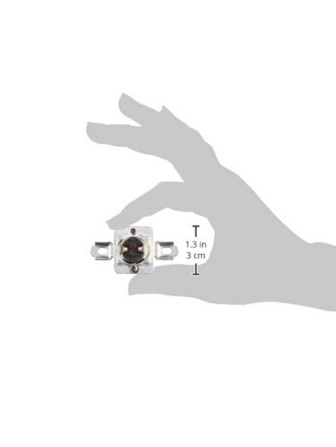 Thermal fuse with two terminals and mounting bracket, about 1.3 in