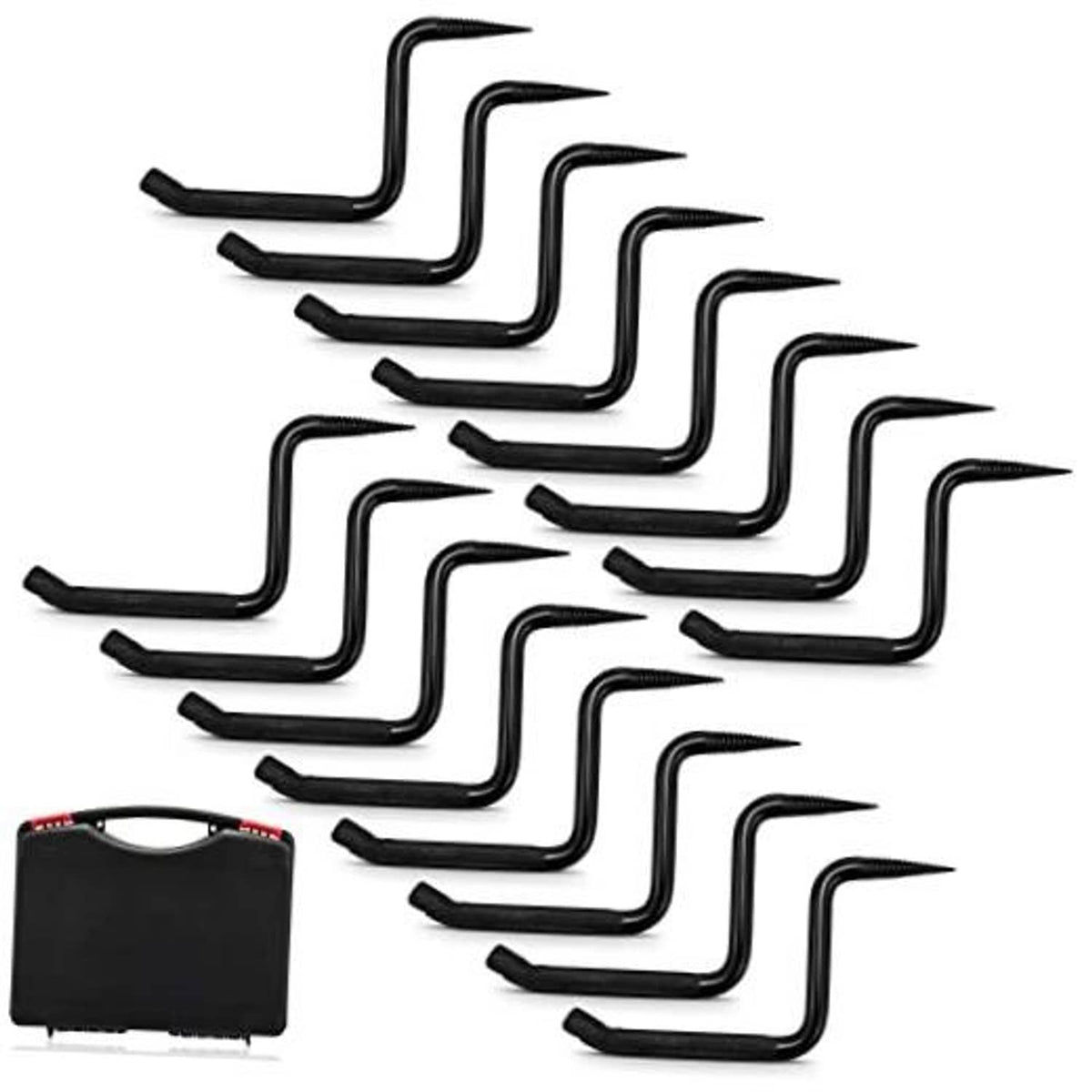 16 black screw-in tree step hooks, multiple L-shaped hunting steps