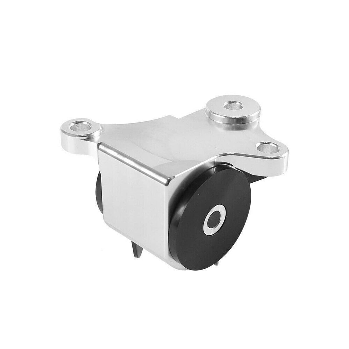 Engine motor mount kit with black bushing and silver bracket, circular insert