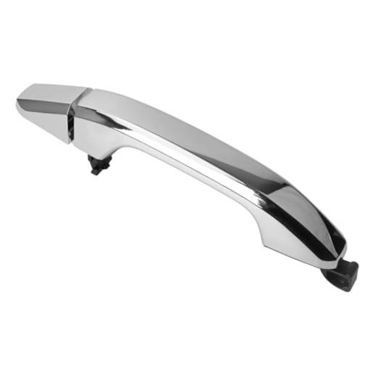 Chrome exterior door handle with black mounting bracket, outside passenger side