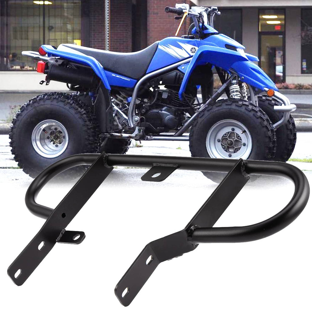 Black rear grab bar bumper guard installed on an ATV, side view