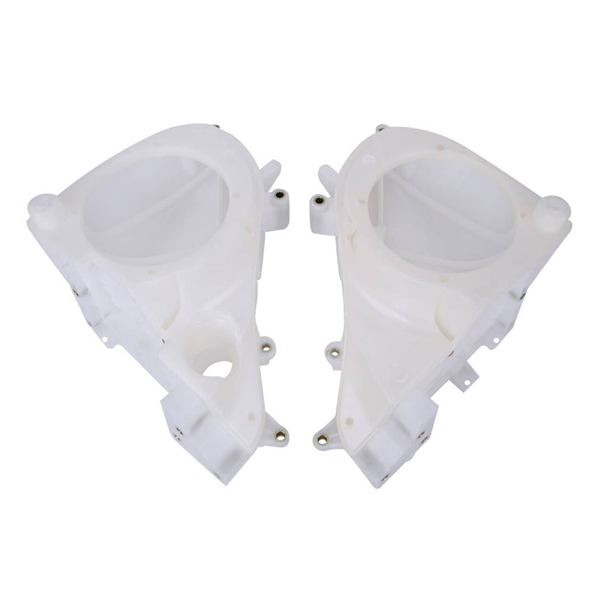 Pair of white inner fairing speaker covers, angled, each with a large circular opening