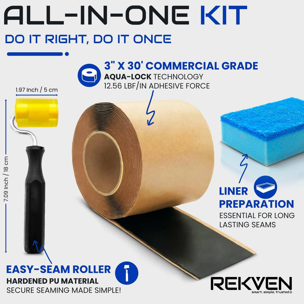 Pond liner seam tape kit all-in-one with 3 in x 30 ft roll and seam roller