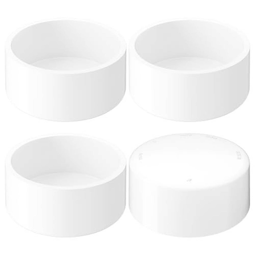 White PVC pipe end caps, four-piece set with open circular interiors