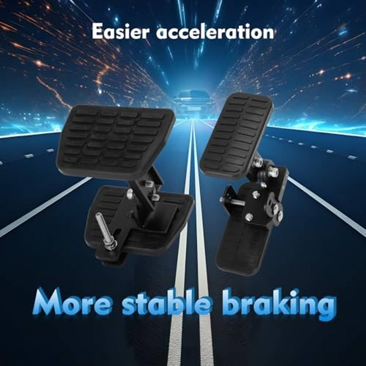 Black adjustable brake pedal extender with ridged footpad and metal support