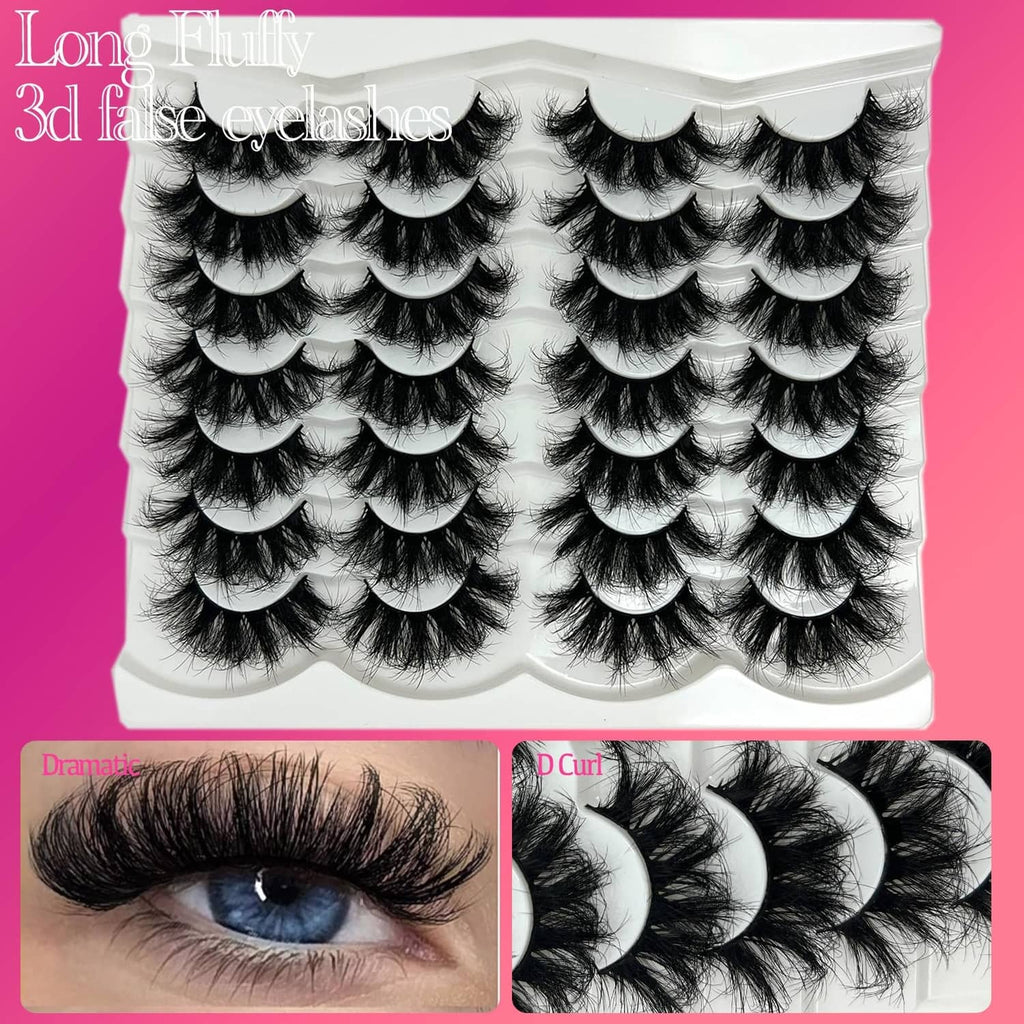 Dramatic black faux mink false eyelashes set, 3D wispy cat-eye curve