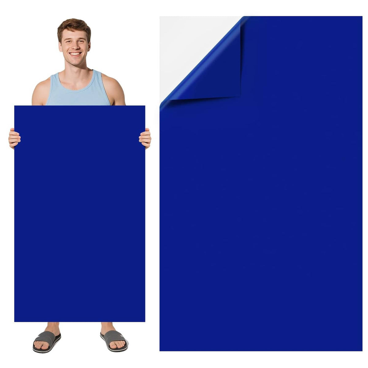 Dark blue rectangular pool liner repair patch, self-adhesive backing on top