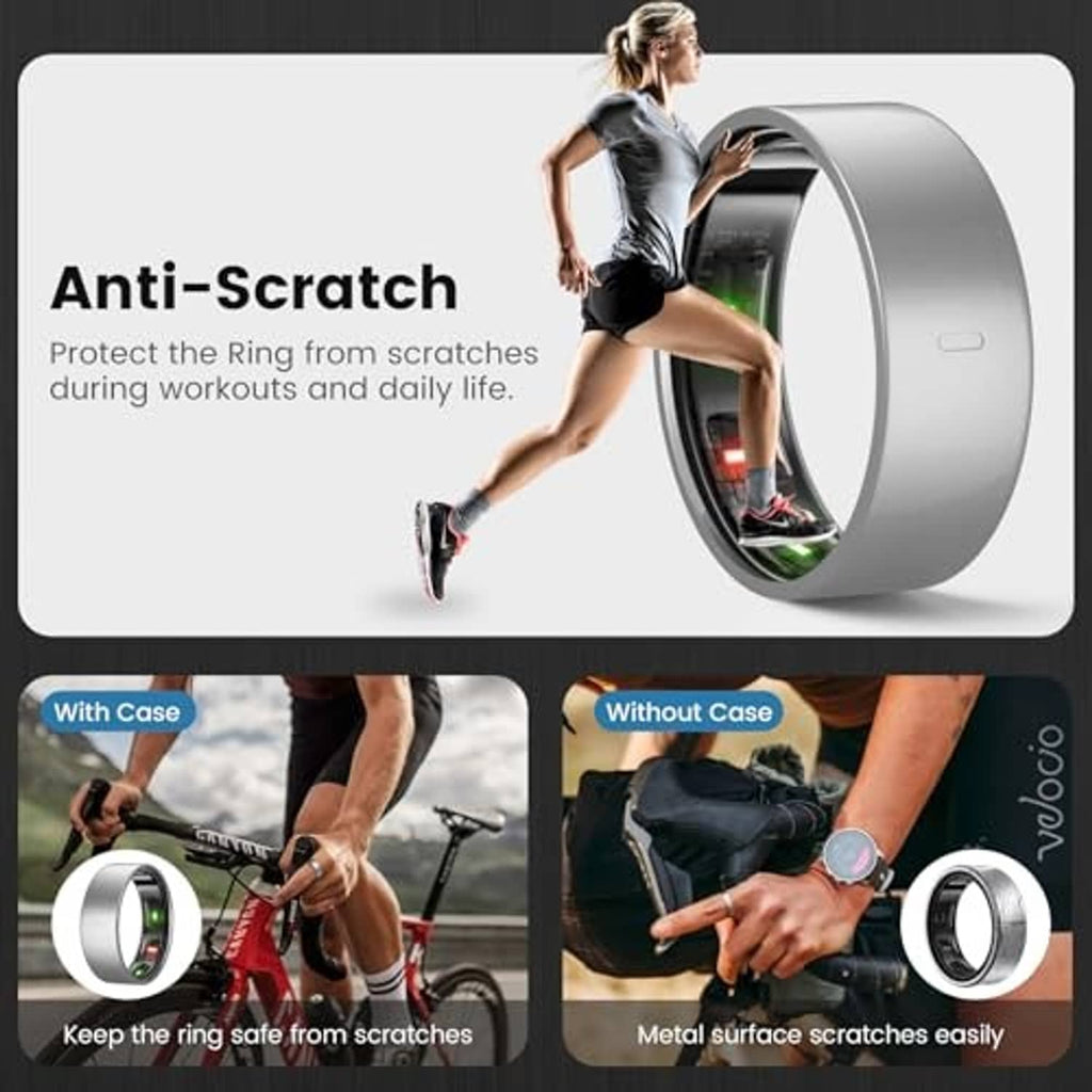 Silver TPU ring cover with anti-scratch protection shown on active and metal scratch views