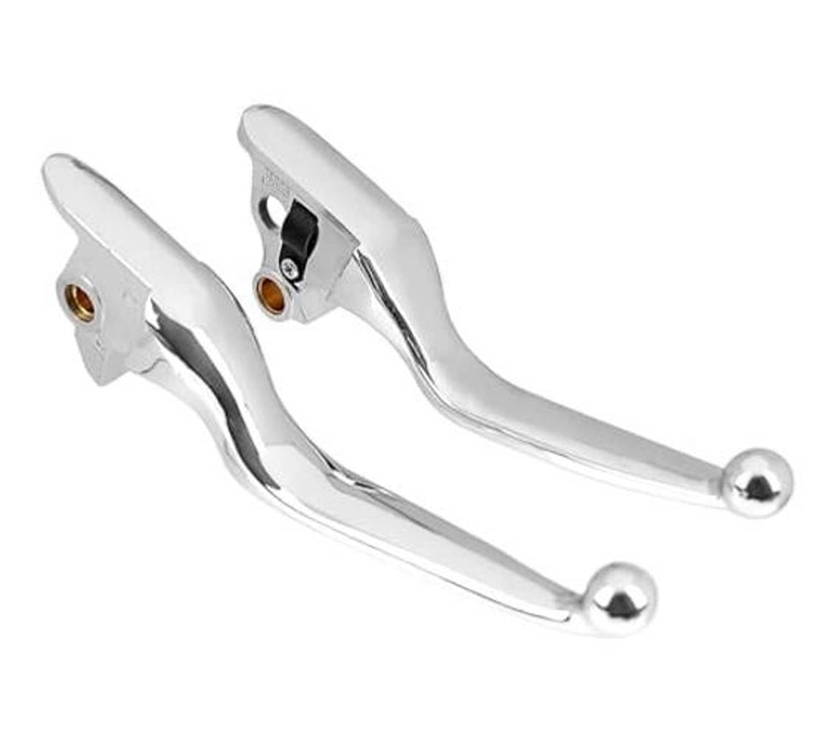 Chrome motorcycle brake and clutch levers set, angled with polished ball end tips