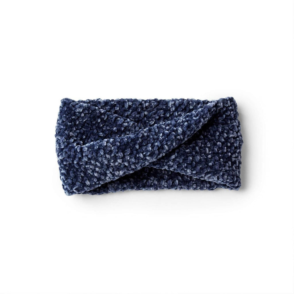 Navy fuzzy knitted headband with wide, soft textured knit