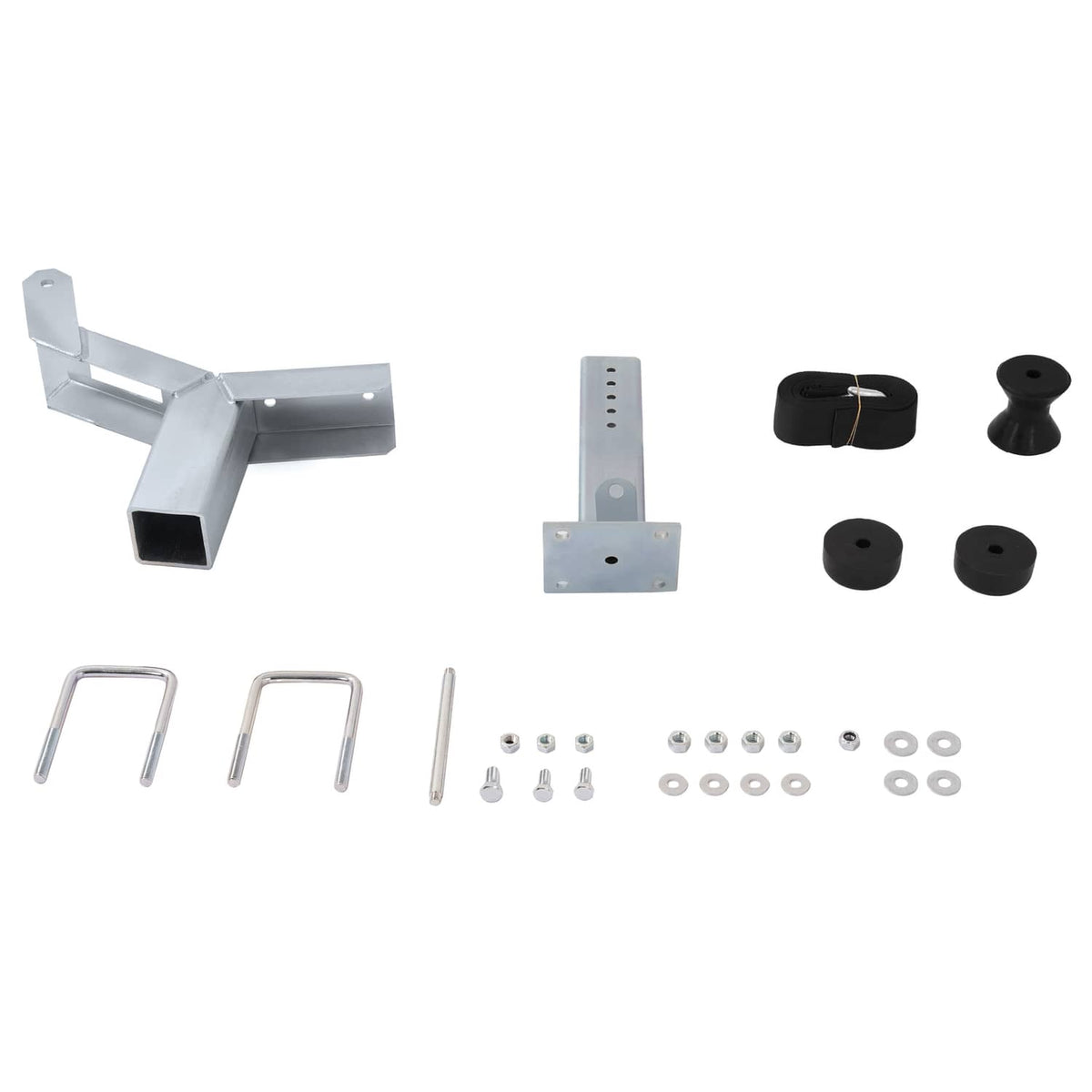 Boat trailer winch stand hardware kit with roller, brackets, and mounting parts