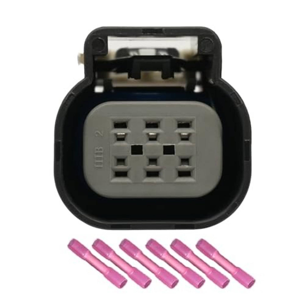 Throttle sensor connector with gray multi-pin socket and pink terminal caps