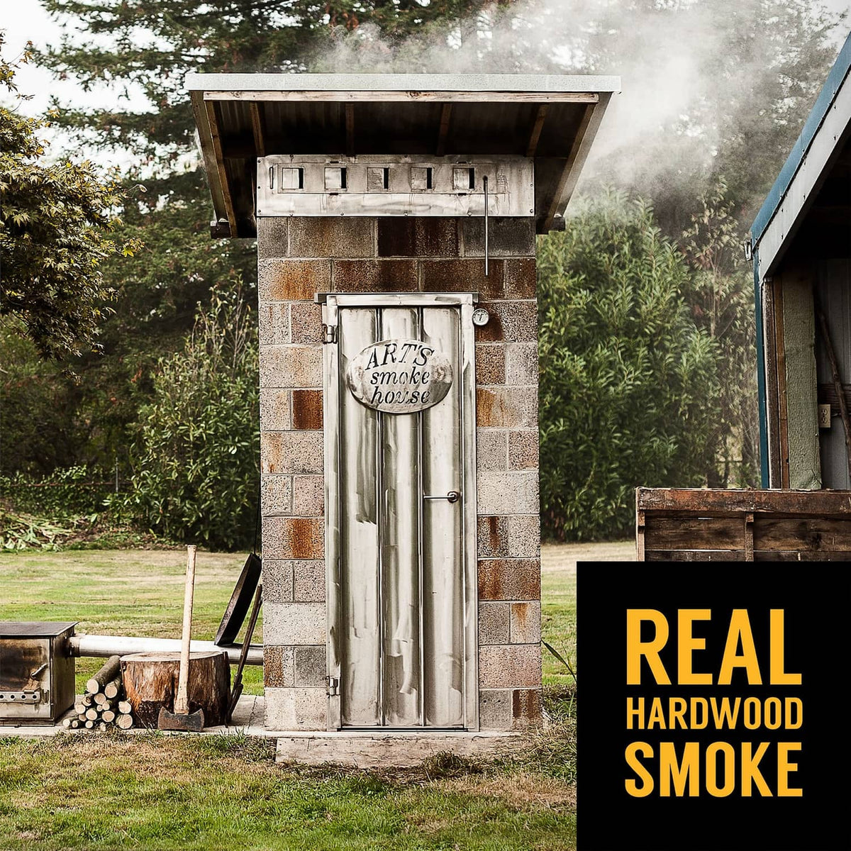 Real hardwood smoker outdoor grill with Tillamook Country Smoker branding