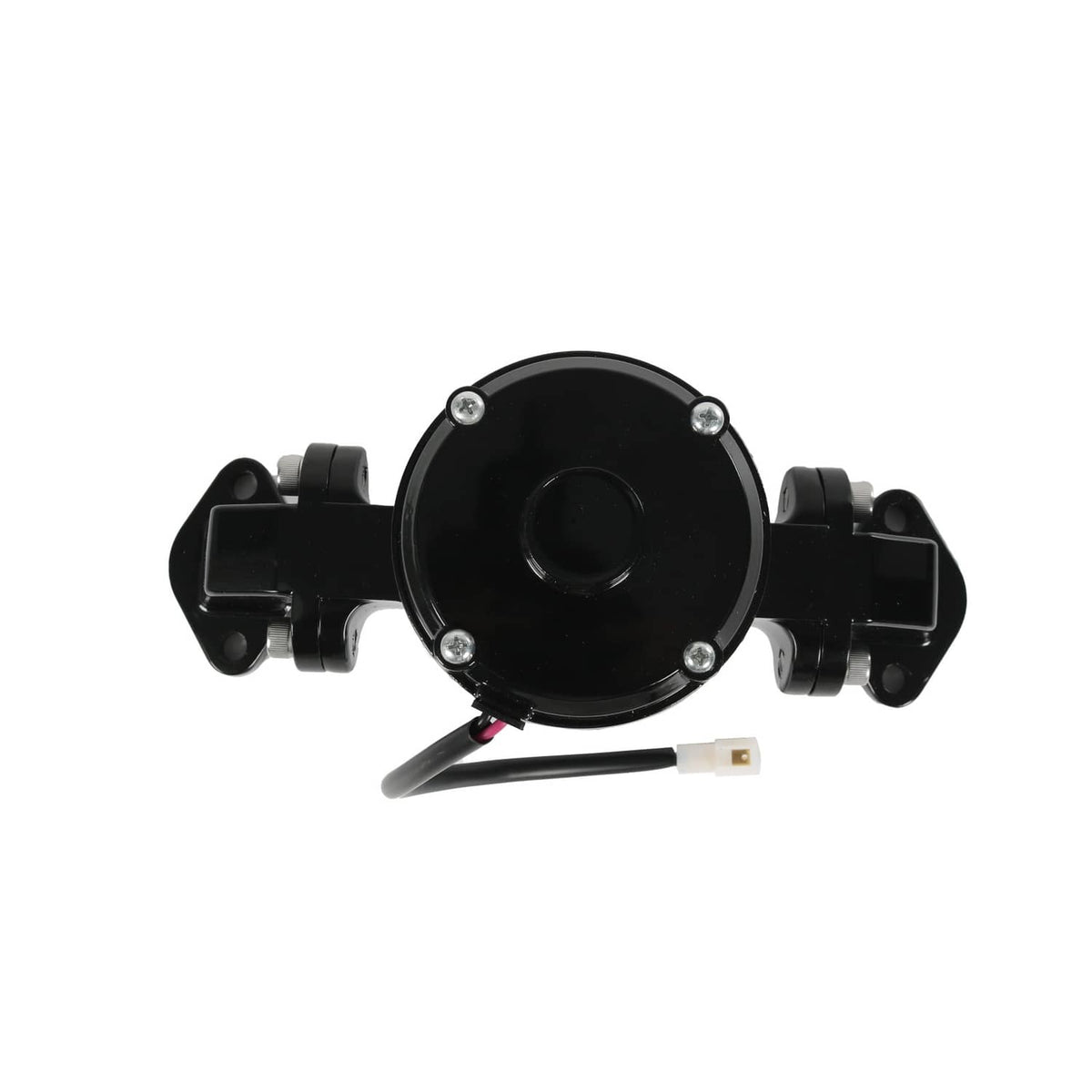 Black electric water pump front cover with wiring and side outlet ports