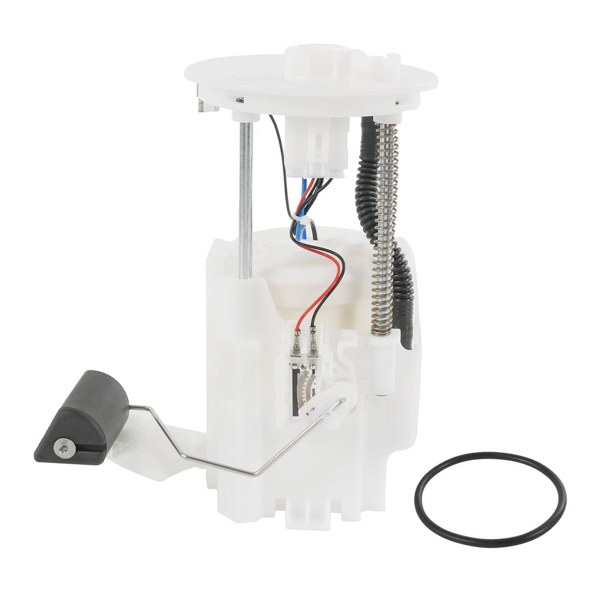White electric fuel pump assembly with fuel outlet tube and round sealing ring