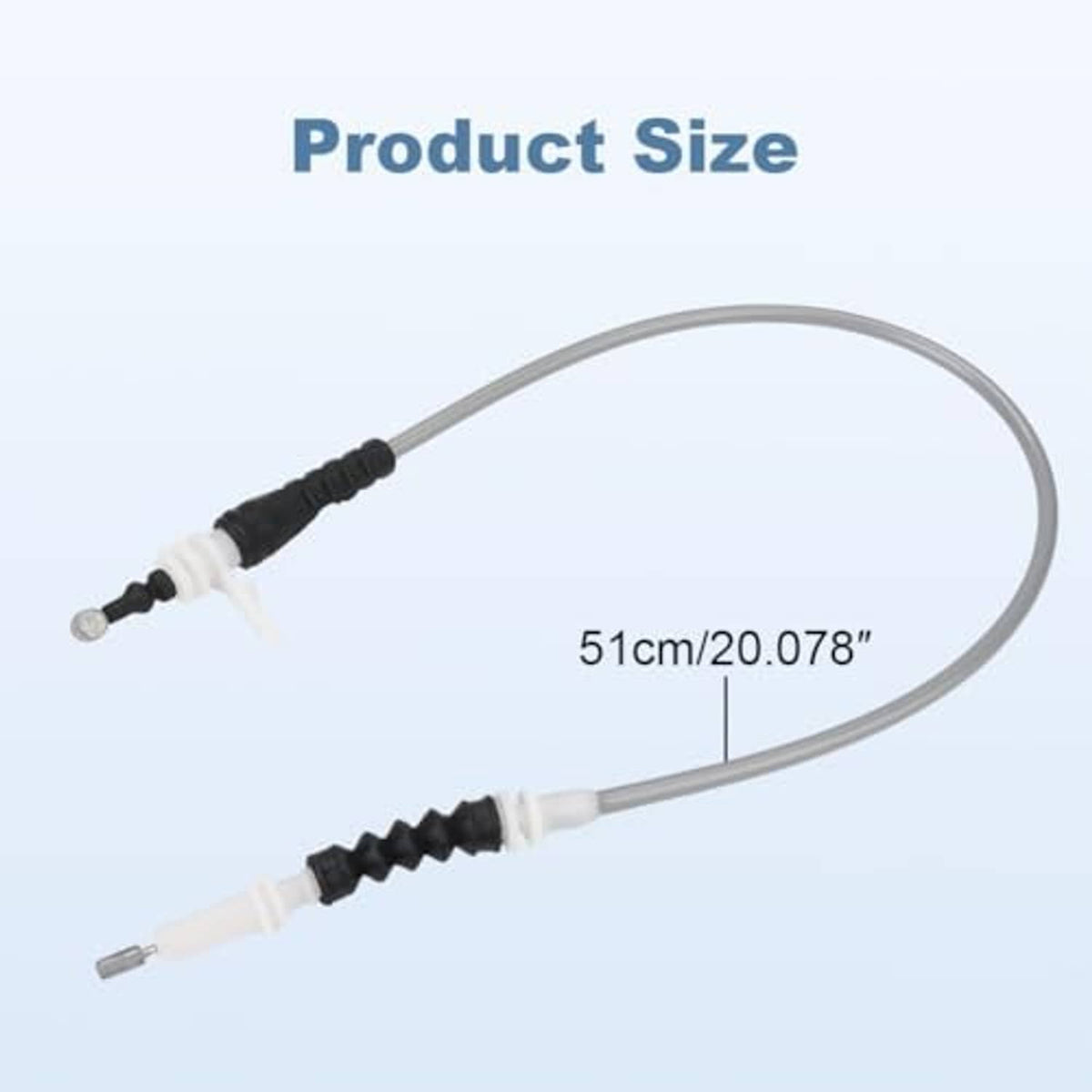 Hood release cable replacement, 51cm length, with black sleeve and white connector ends