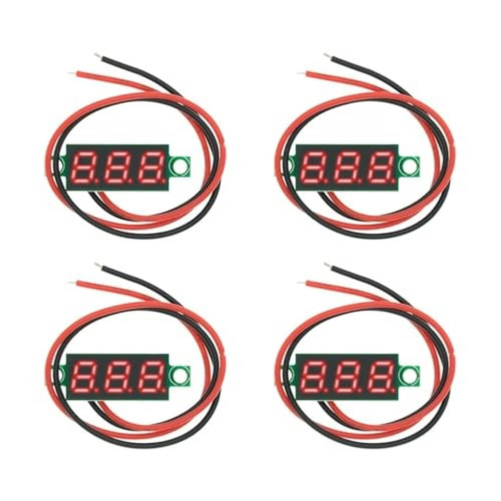 4-piece digital voltmeter tester set with red LED readout on wire leads