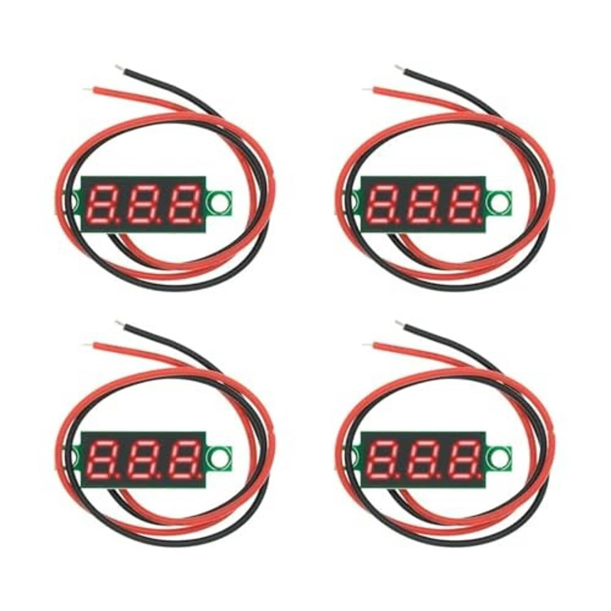 4-piece digital voltmeter tester set with red LED readout on wire leads