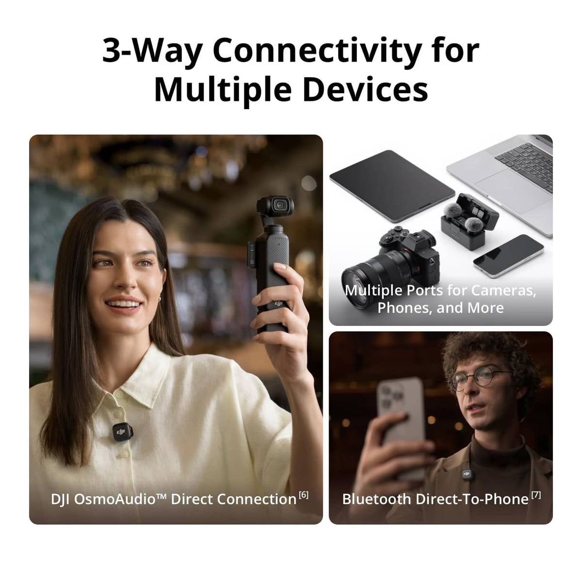 Wireless lavalier mic system with transmitter, receiver, and compatible phone connection