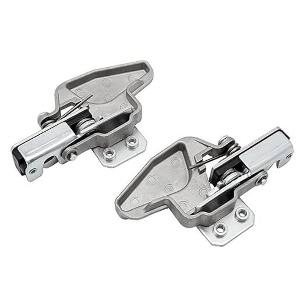 Metal door latch lock set with two assemblies, springs, and mounting holes