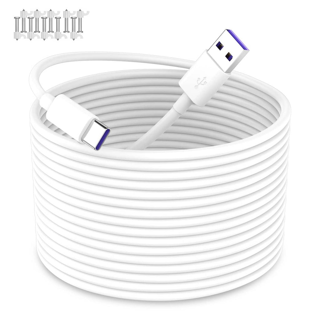 White USB-A to USB-C power cable coil with USB-C plug and USB-A connector ends