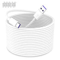 White USB-A to USB-C power cable coil with USB-C plug and USB-A connector ends