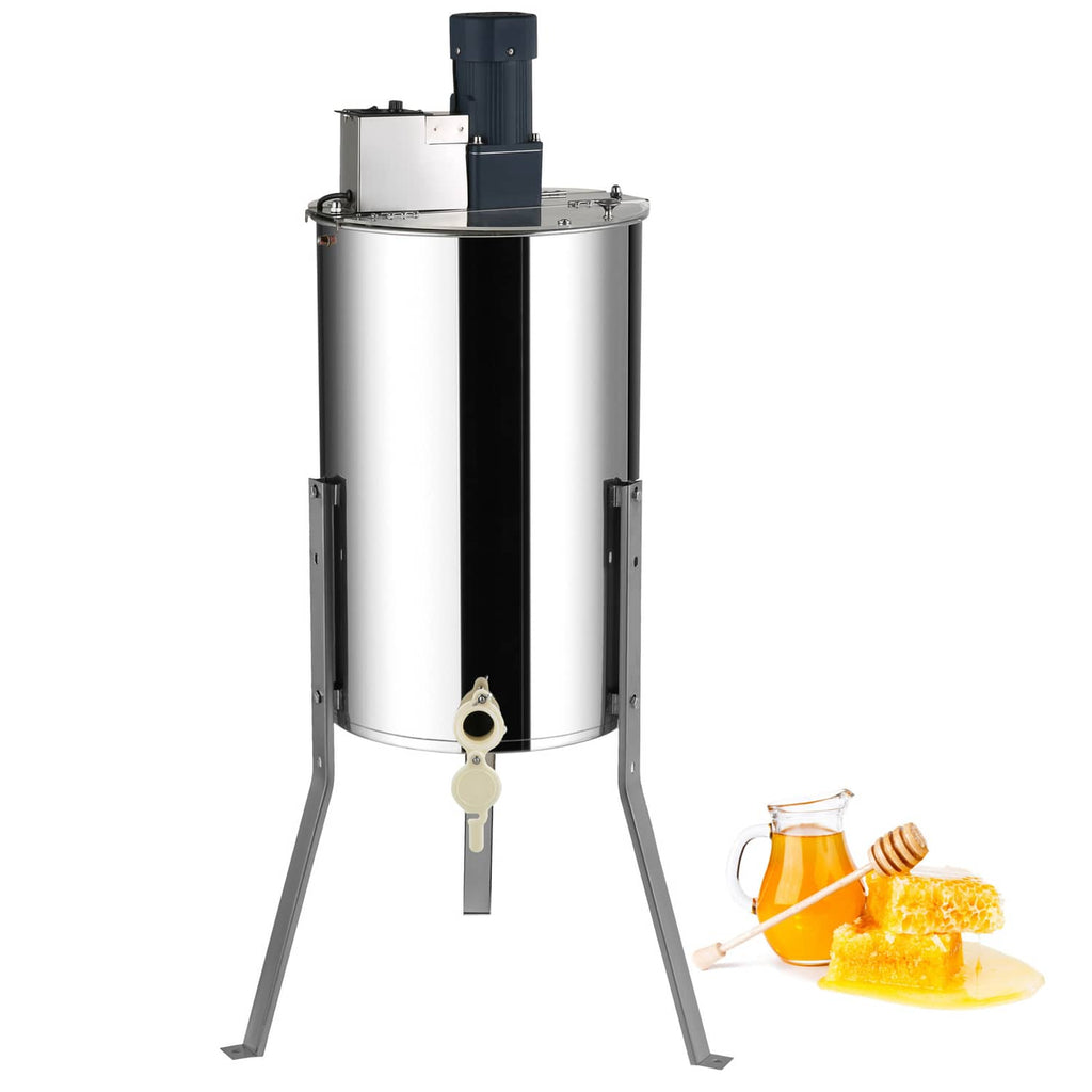 Stainless steel electric honey extractor with stand and honey gate, for 2/4 frames