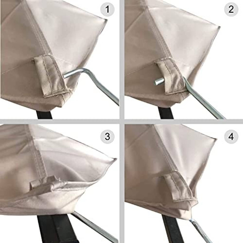 Beige canopy roof reinforced corner panel and fabric fold detail