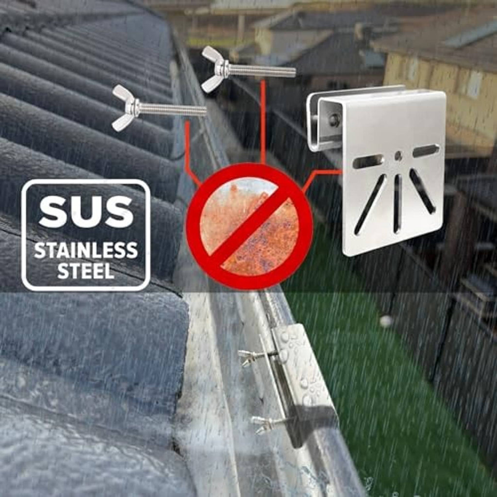 Stainless steel gutter mount bracket with screws for mounting on roof edge