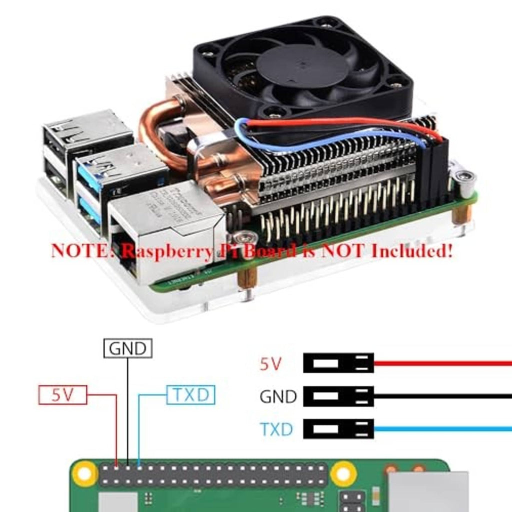 Ice tower CPU cooler with black fan and copper heat pipes mounted on single-board computer