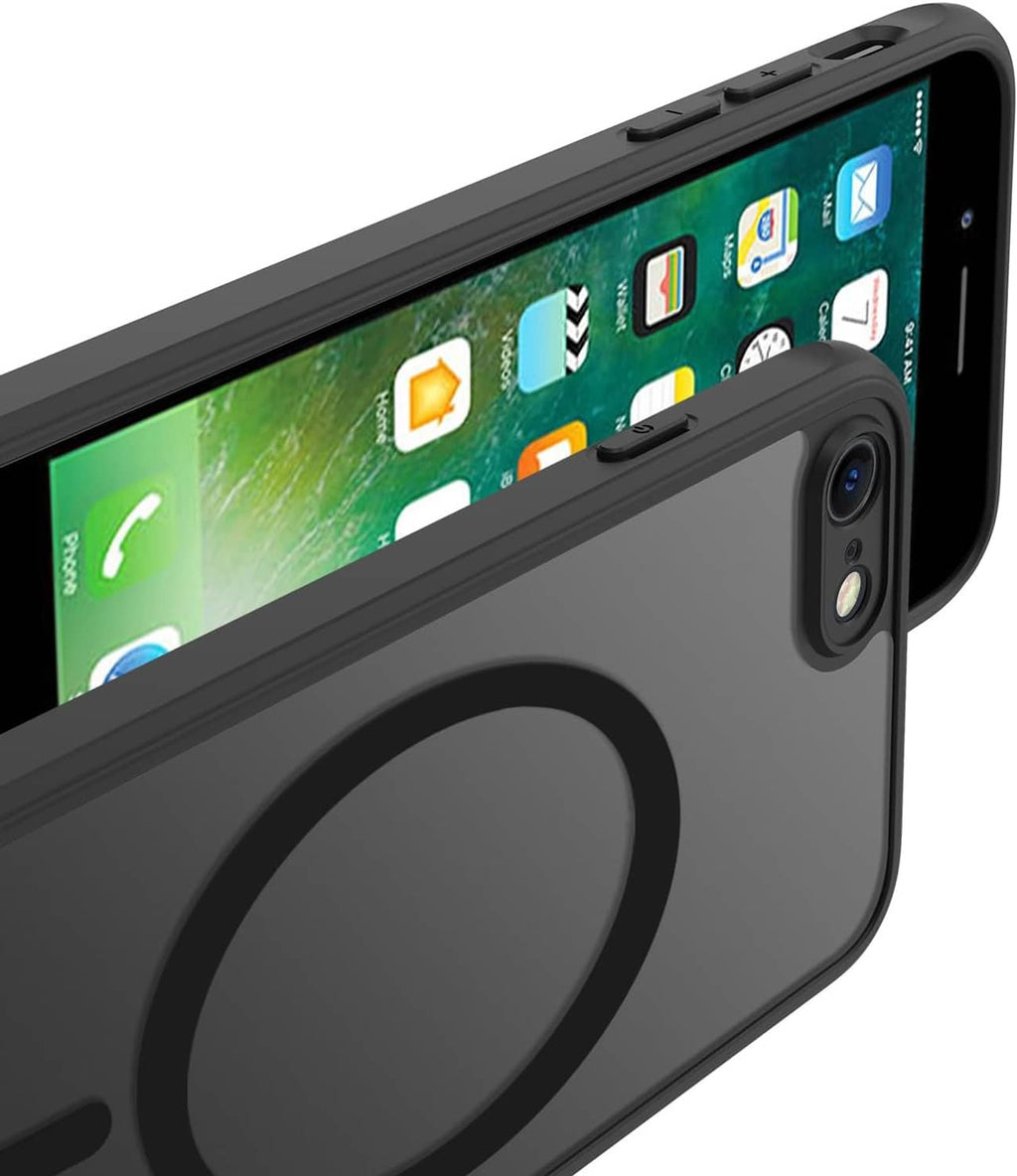 Close-up of dark translucent iPhone case with MagSafe ring and camera cutouts