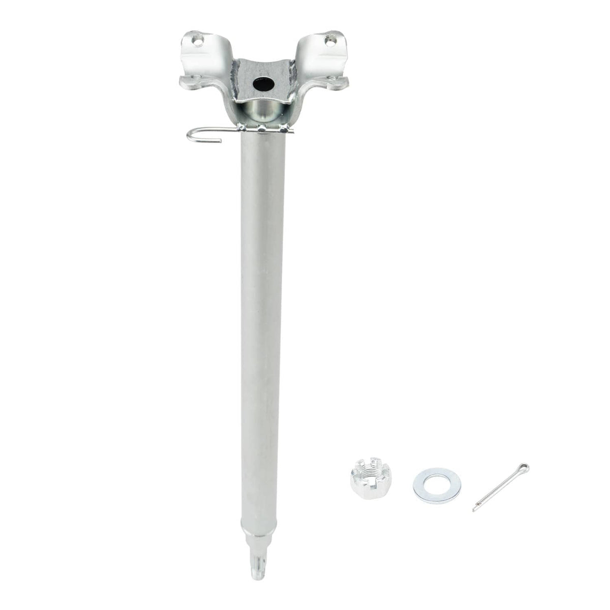 Vertical steering stem shaft assembly with top clamp bracket and included fasteners