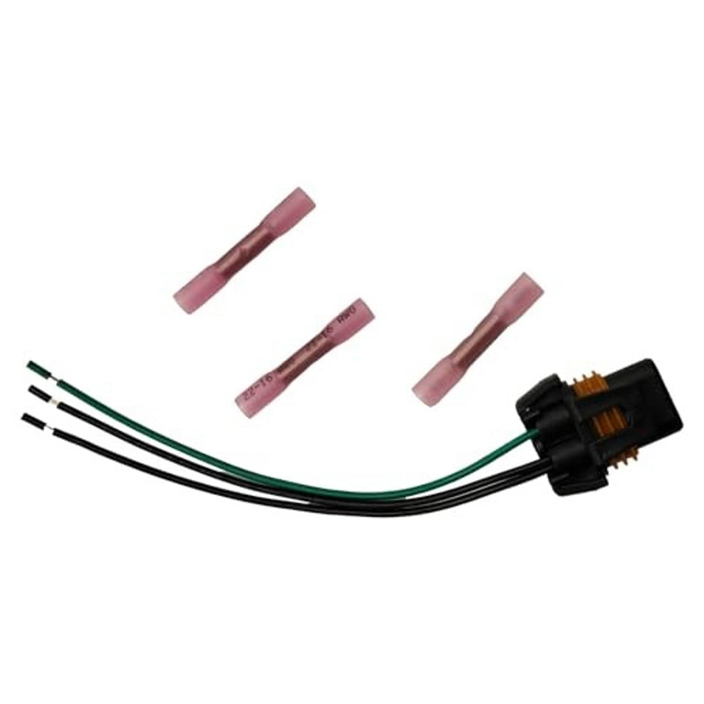 3-wire halogen bulb connector pigtail harness with black plug housing and three green/black leads