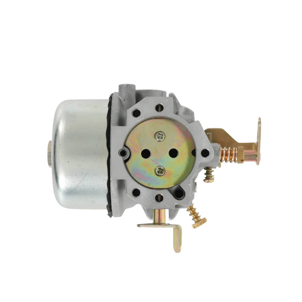 Silver carburetor assembly with round mounting plate and brass adjustment parts