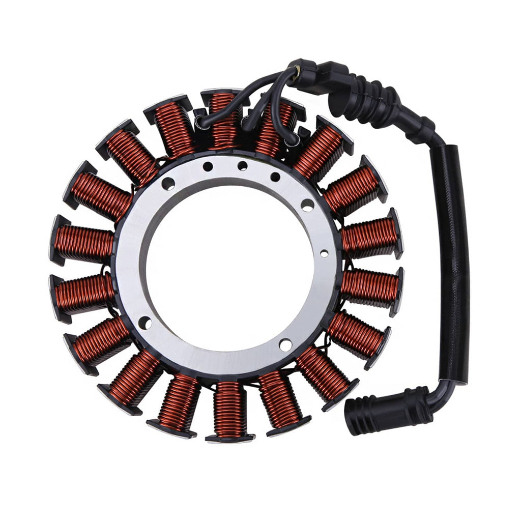 Motorcycle stator assembly with copper coils and black wire leads
