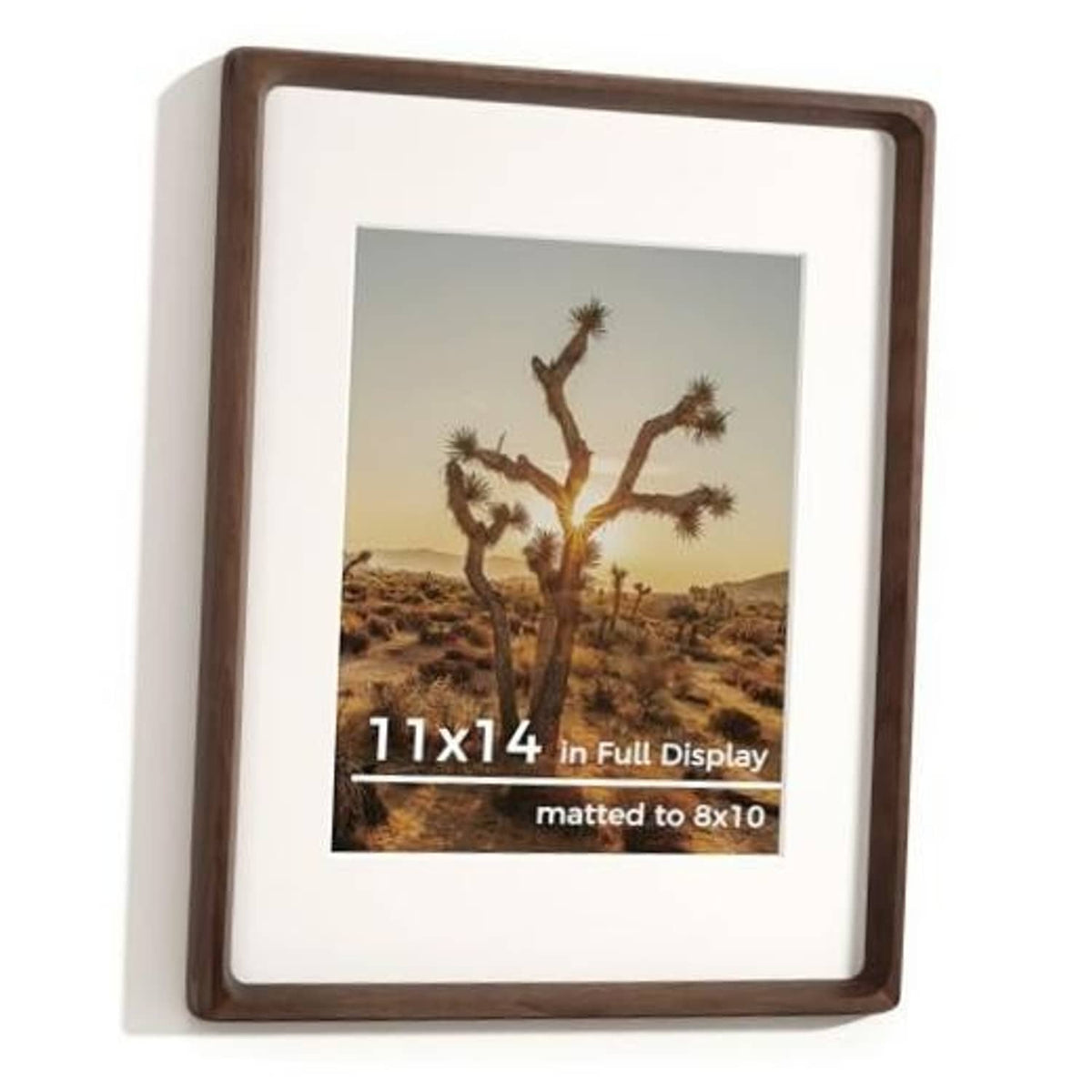 Walnut 11x14 picture frame with clear glass and white mat for 8x10 photos