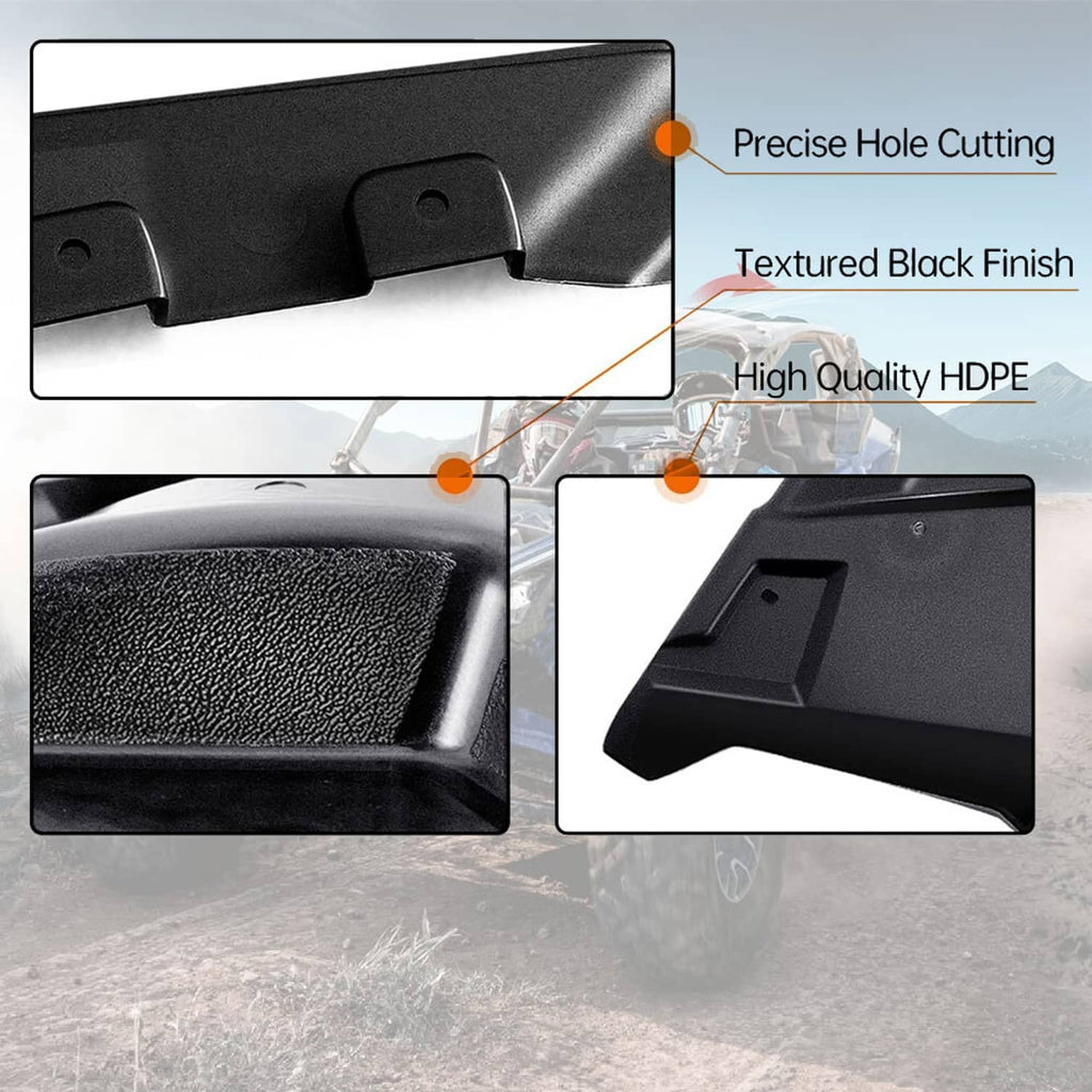 Textured black molded hard roof panel with mounting cutouts