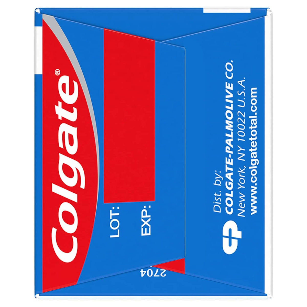 Colgate Total whitening toothpaste box side with Lot and EXP information