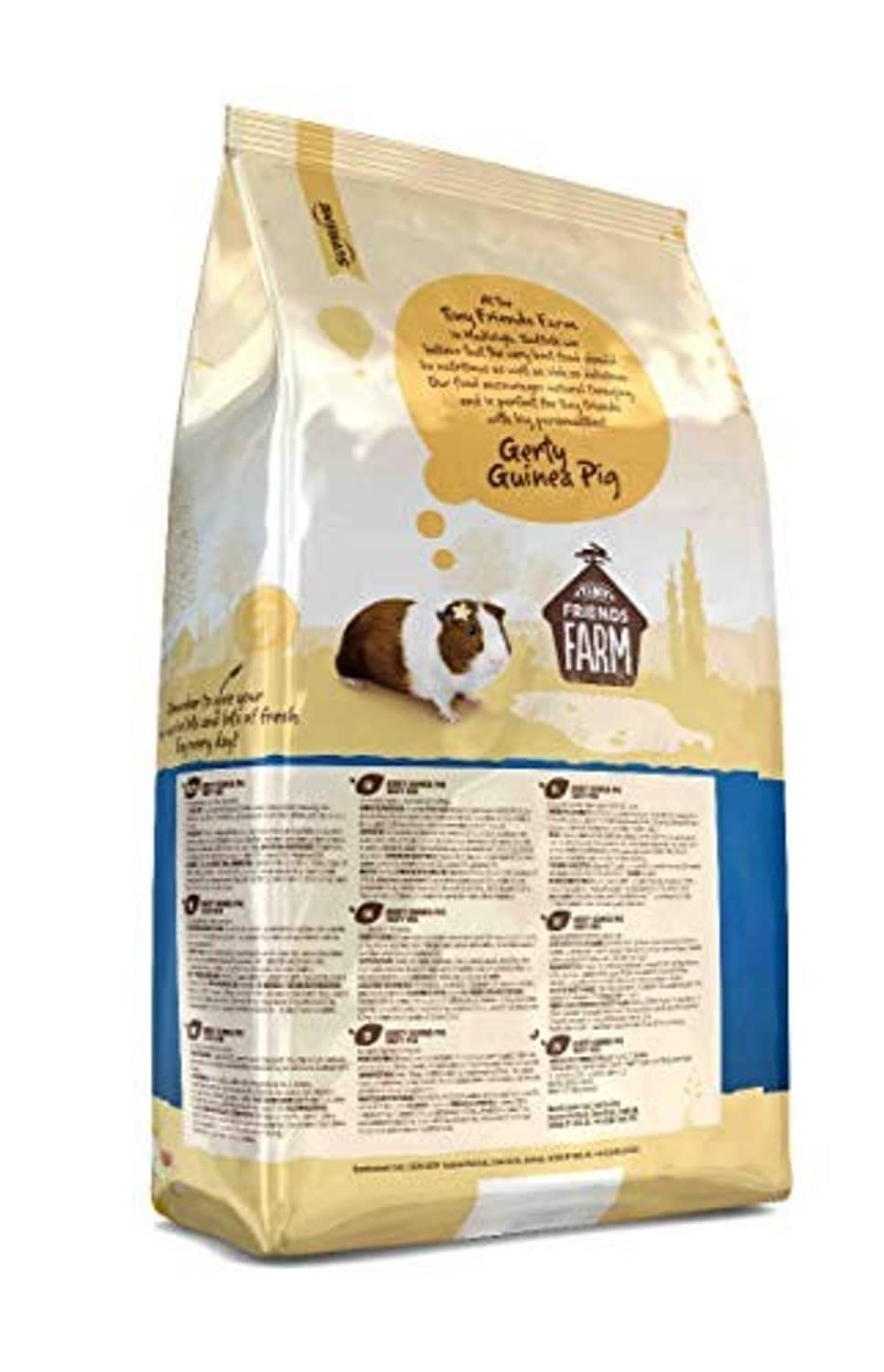 Supreme Petfoods Gerty guinea pig food pouch, back panel with feeding info