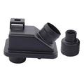 Engine air intake chamber cover with hose coupler and connecting joint, black plastic.