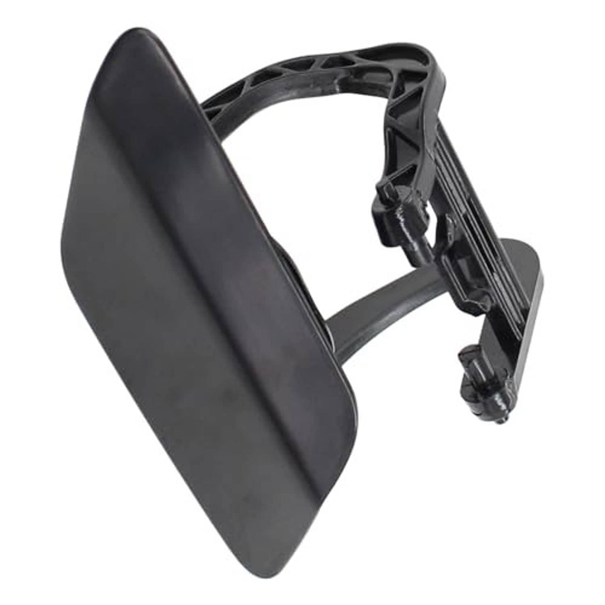 Black headlight washer nozzle cap with side bracket and fastening pegs