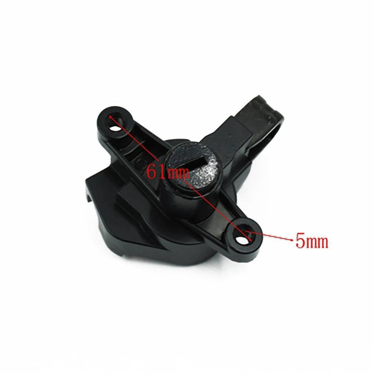 Ignition switch actuator bracket with two mounting points and black plastic body