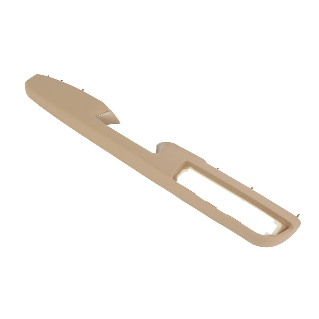 Tan driver-side door panel armrest handle trim with rectangular grip opening.