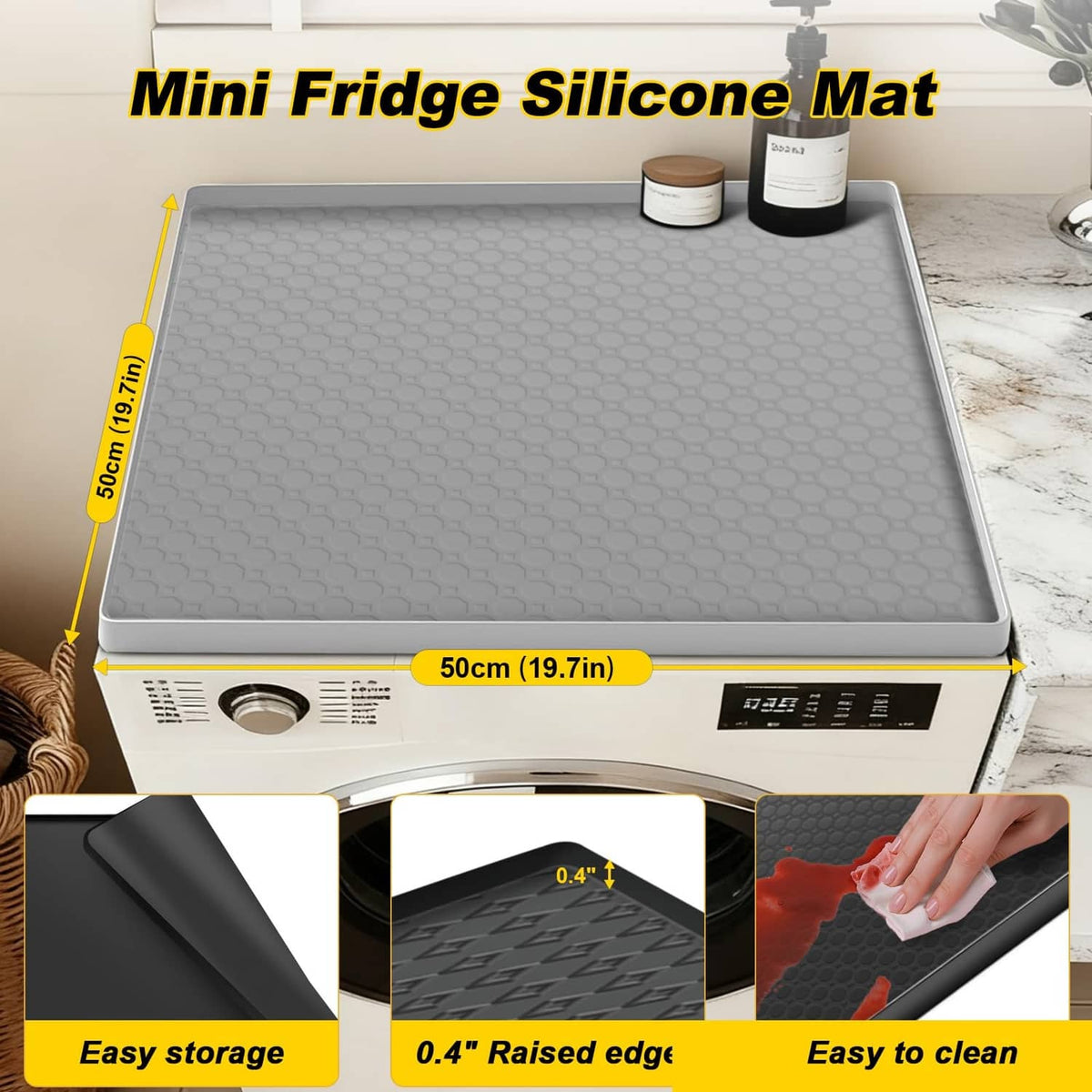 Grey silicone mat with raised edges and bumpy texture, 19.7x19.7 in