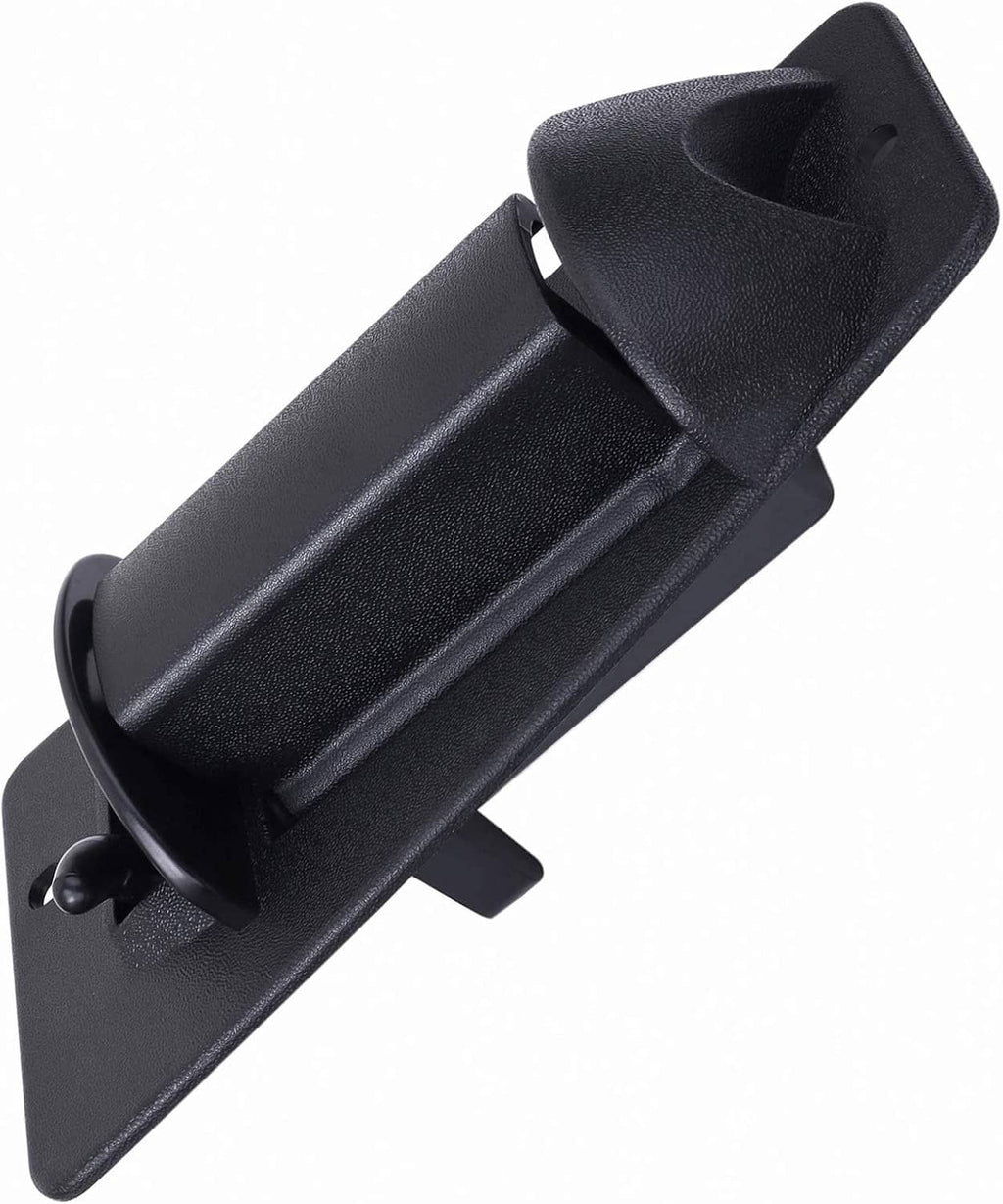 Black exterior rear door handle with textured grip and side mounting tab
