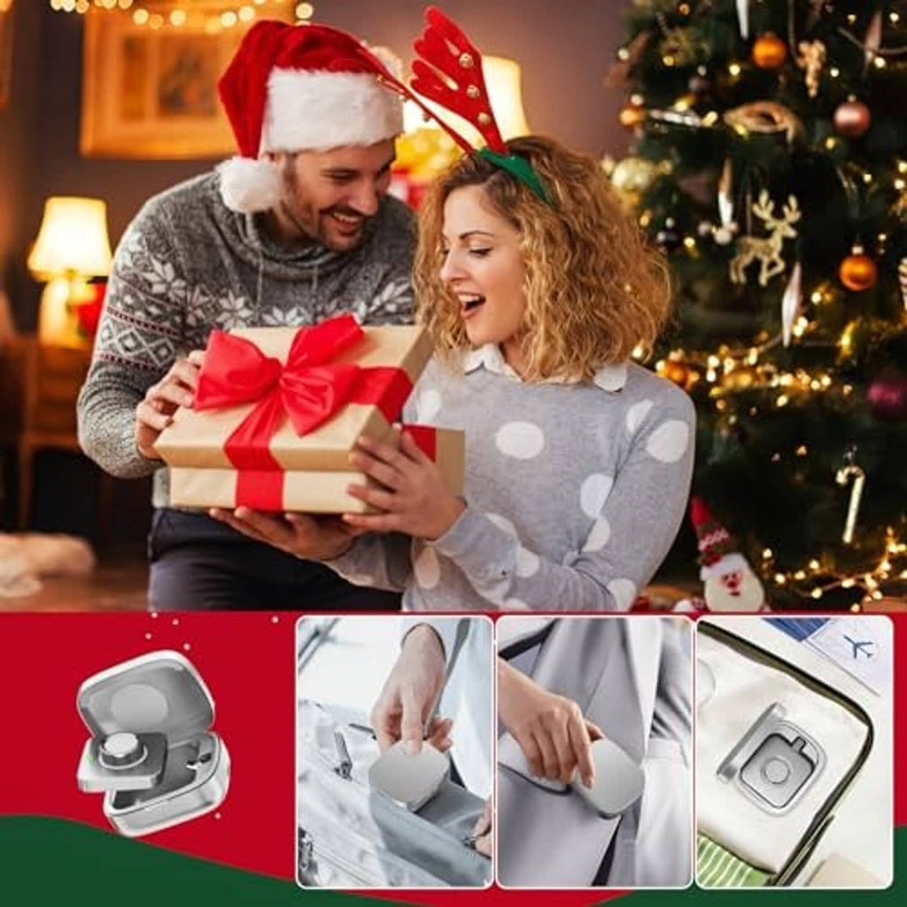 Gray Oura Ring charging case with charging cradle in a compact travel-ready design