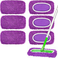 Set of 6 purple microfiber mop replacement pads with looped scrub texture