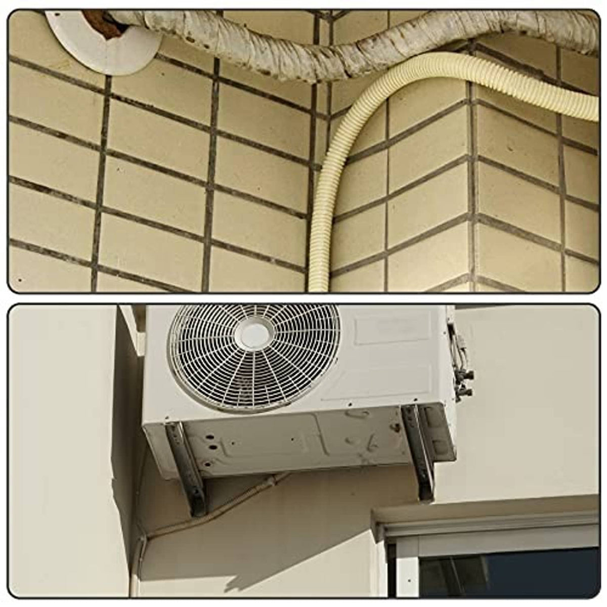Installed mini split drain hose routed to indoor unit drain connection