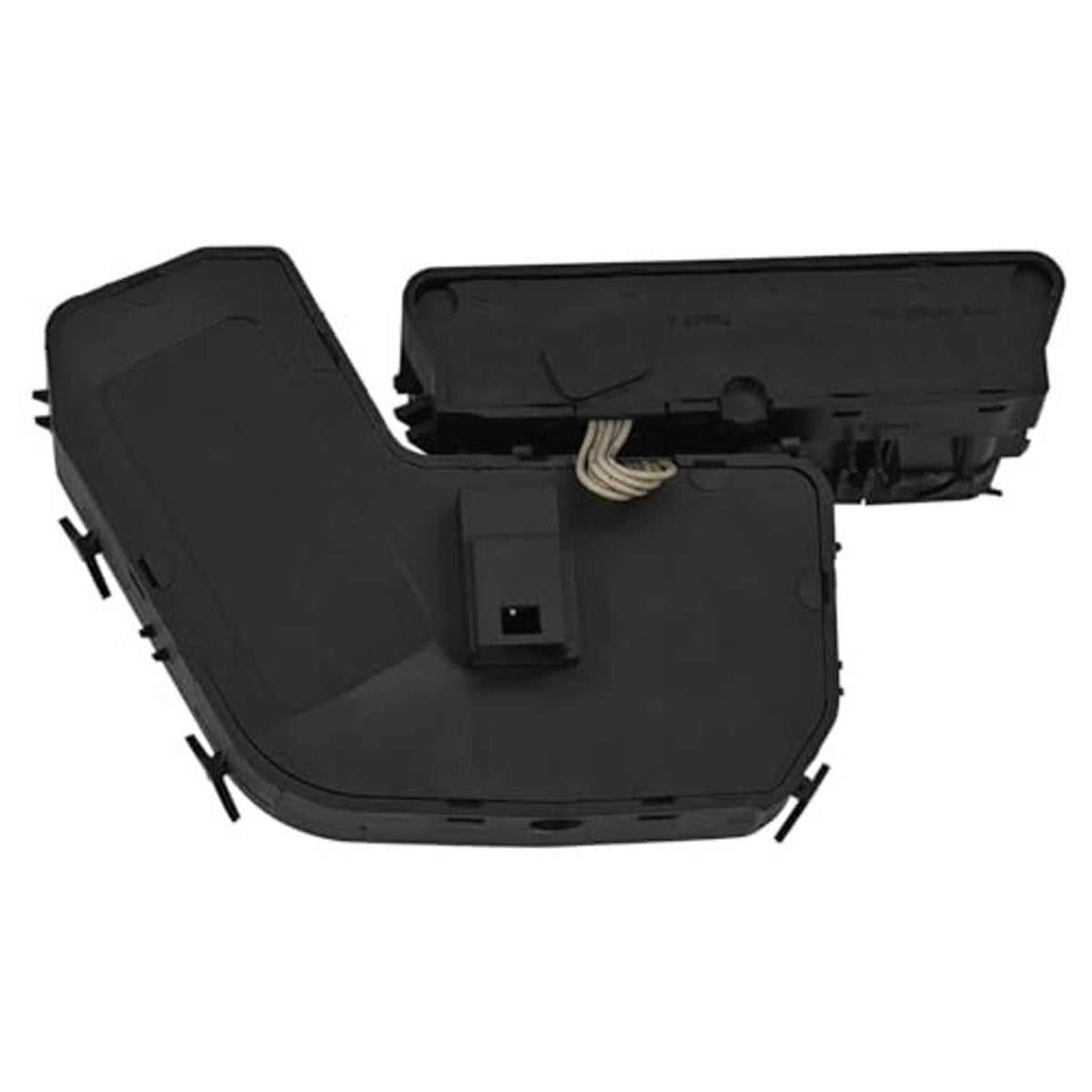 Back side of black seat adjustment switch with connector and mounting clips