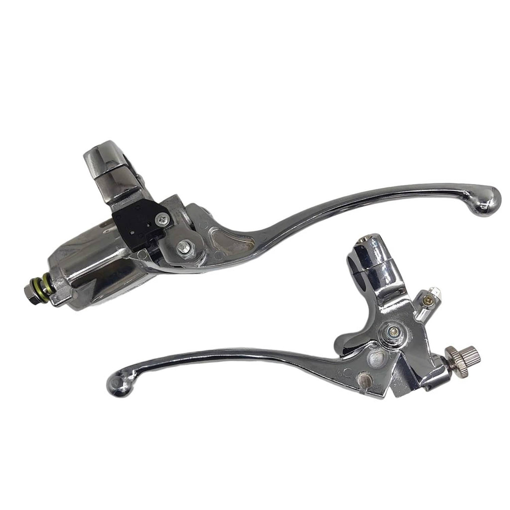 Chrome motorcycle hydraulic brake master cylinder with long lever and clamp bracket